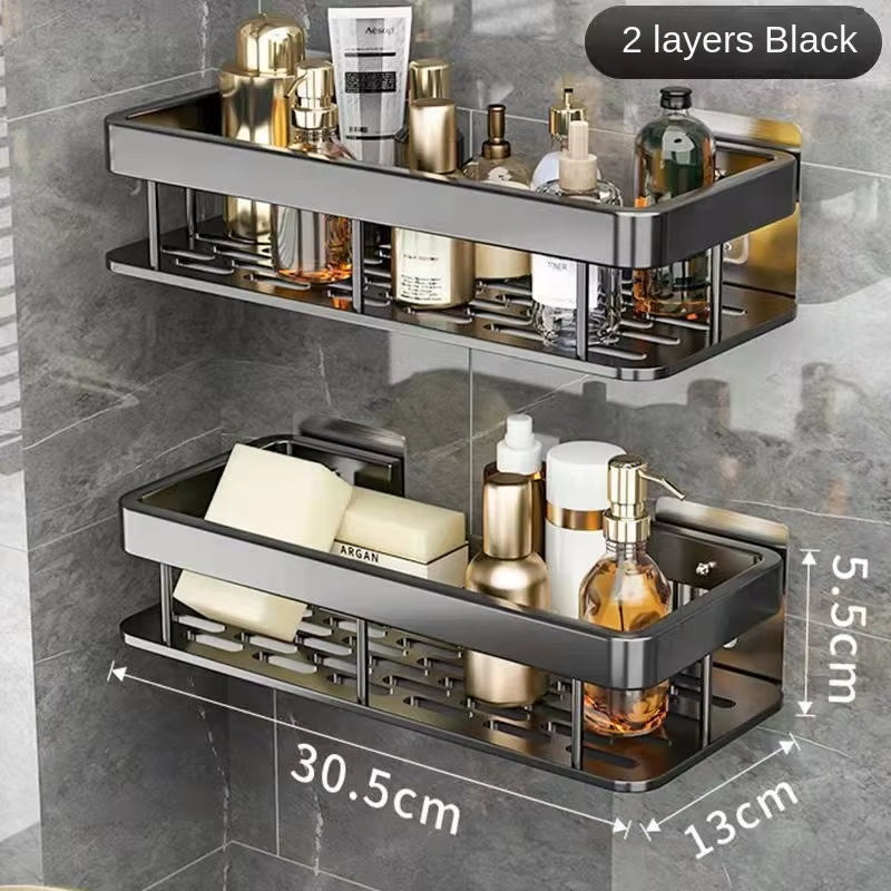 Luxury Bathroom Shelves without Drilling Rustproof Aluminum Shower Wall Shelf Shampoo Towel Holder Bathroom Organizer Accessorie