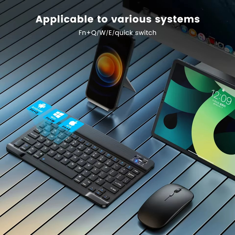 Rechargeable Bluetooth-Compatible Keyboard Ultra-Slim Wireless Mouse Keyboard Set for Android Windows Tablet Iphone Ipad