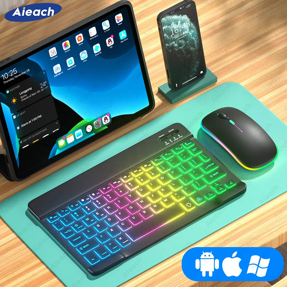 Keyboard for Tablet Android Ios Windows Wireless Mouse Keyboard Bluetooth-Compatible Rainbow Backlit Keyboard for Ipad Phone