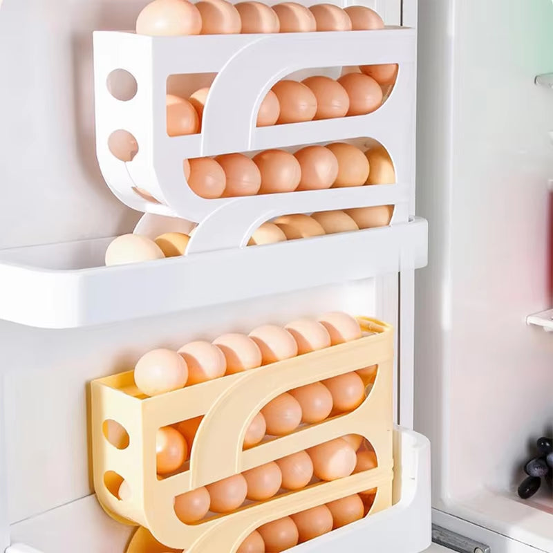 Household Automatic Rolling Egg Storage Box Kitchen Refrigerator Side Door Egg Preservation Rack 30 Egg Boxes 3Layer Egg Storage