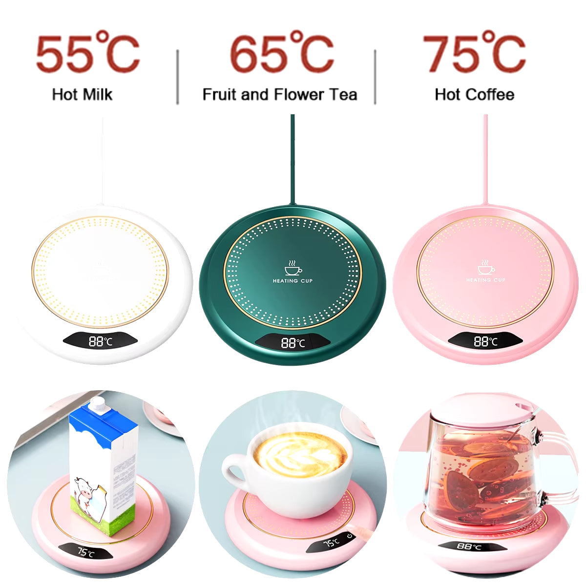 USB Cup Warmer Coffee Mug Heating Coaster 3 Temperature Setting Thermostatic Hot Plate Milk Tea Water Heating Pad Cup Heater