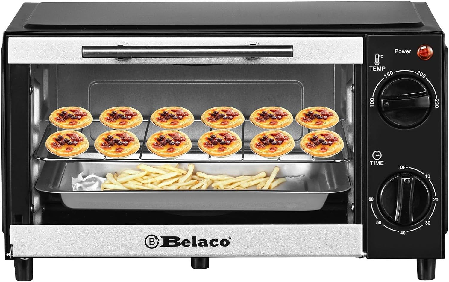 BTO-109N Mini 9L Toaster Oven Tabletop Cooking Baking Portable Oven 750W 60 Min Timer 100-230° Stainless Steel Heating Tube Incl. Baking Tray & Wire Rack