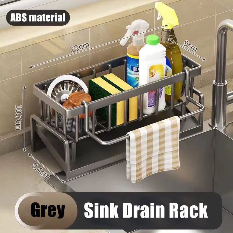 Kitchen Sink Drain Rack Organizer ABS Plastic Self-Draining Sink Shelf Soap Sponge Holder Dishcloth Towel Rack Filter Basket