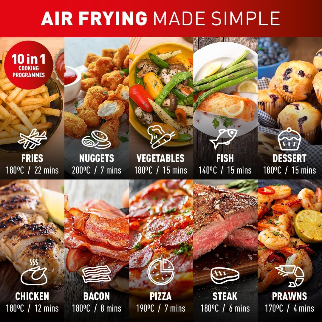 Easy Fry Max Digital Air Fryer, 5L, 10In1, Uses No Oil, Air Fry, Extra Crisp, Roast, Bake, Reheat, Dehydrate, 6 Portions, Non-Stick, Dishwasher Safe Baskets, Black EY245840