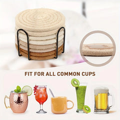 8Pcs Woven Coaster Set with Holder High-Temperature Resistant Cup Coasters Absorbent Coasters for Coffee Tea Drinks