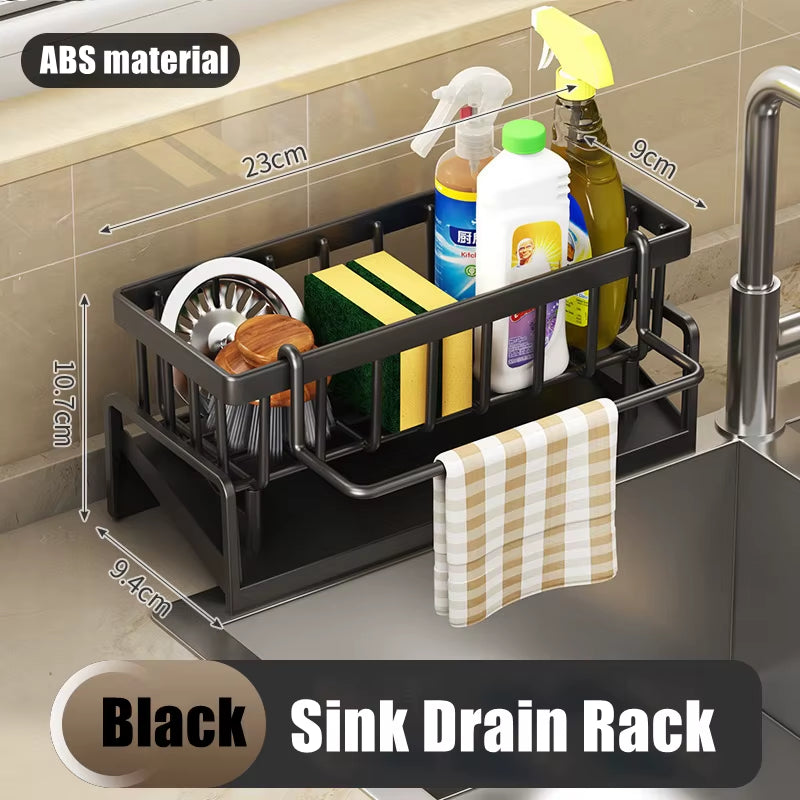 Kitchen Sink Drain Rack Organizer ABS Plastic Self-Draining Sink Shelf Soap Sponge Holder Dishcloth Towel Rack Filter Basket