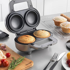 EK4082 XL Double Pie Maker - Twin Deep-Fill Pie Machine, Non-Stick & Crimp-Edged Cooking Plates, 3-5 Minute Pre-Heat, Locking Latch, Fruit/Meat/Mince Pies, 9Cm Diameter X 7Cm Depth Pies, 900W