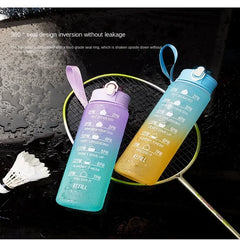 750Ml Sports Water Bottle High Temperature Resistant Graduated Straw Cup Rainbow Frosted Progressive Color Water Cup Plastic Cup