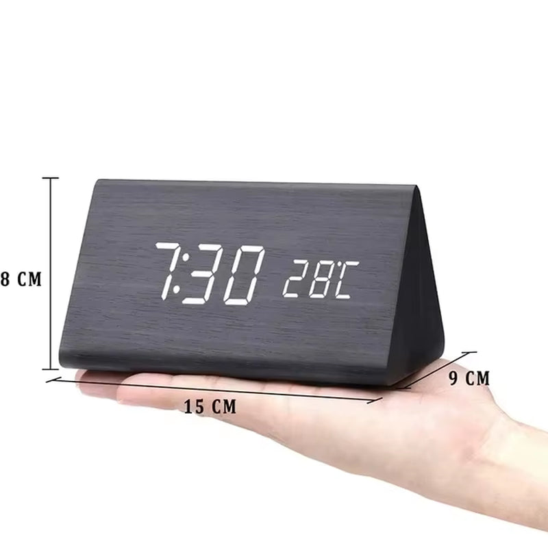 Digital Clock Wooden Sound Control LED Alarm Clock with Temperature USB/AAA Desktop Clocks Snooze Desperadoes Home Table Decor