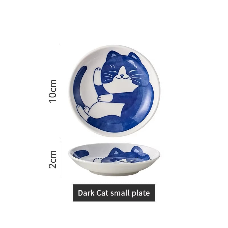 Japanese Style Ceramic Dessert Sauce Dish Tableware Creative Cute Cartoon Lucky Cat Pattern Water Drop Shape Fruit Sushi Plates