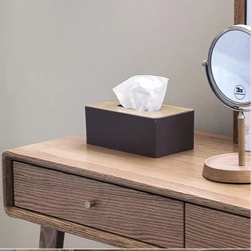 Tissue Box Table Napkin Rings Tissue Case Paper Box Container Bamboo Cover Solid Wood Storage Box Home Table Decoration