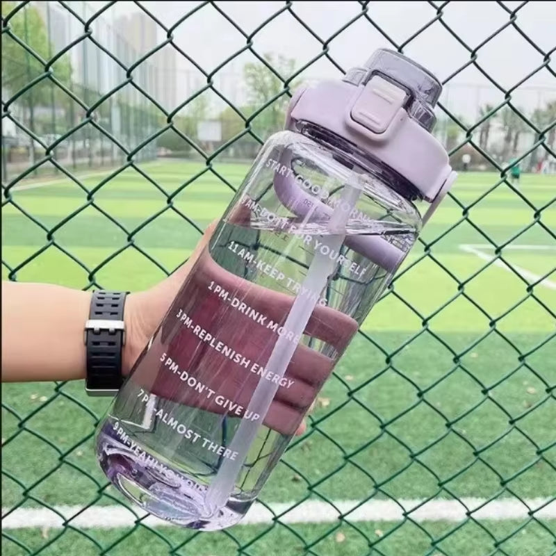 2 Liter Water Bottle with Straw Female Jug Girls Portable Travel Bottles Fitness Bike Cup Summer Cold Water Jug with Time Marker