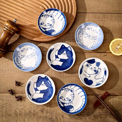 Japanese Style Ceramic Dessert Sauce Dish Tableware Creative Cute Cartoon Lucky Cat Pattern Water Drop Shape Fruit Sushi Plates