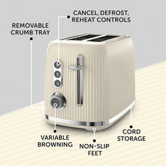 Bold Vanilla Cream 2-Slice Toaster with High-Lift & Wide Slots | Cream & Silver Chrome [VTR003]