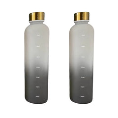 1L Bottle with Time Marker 32 OZ Motivational Reusable Fitness Sports Outdoors Travel Leakproof BPA Free Frosted Plastic