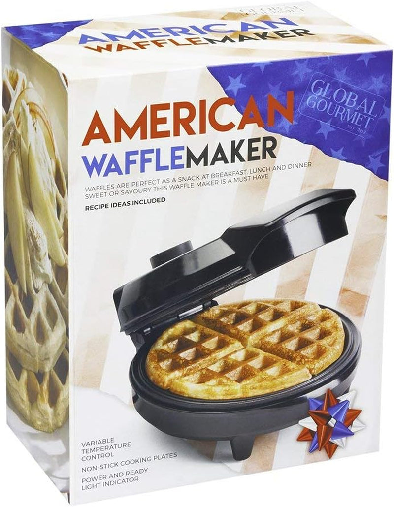 Global Gourmet - American Waffle Maker Iron Machine 700W I Electric I Stainless Steel Mould I Non-Stick Coating I Recipes I Deep Cooking Plates I Adjustable Temperature Control - Black