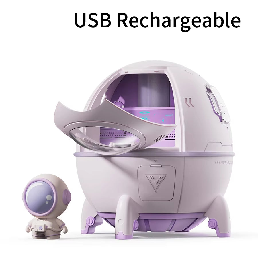 220ML Space Capsule Air Humidifier with USB Rechargeable Mist and 7-Color Atmosphere Light