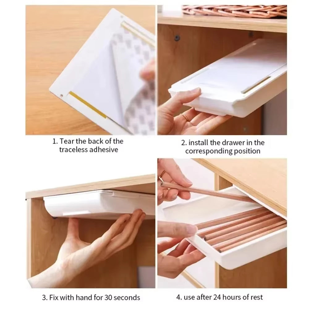 Hidden Storage Box Desk Storage Drawer Self-Adhesive Plastic Table Storage Holder Simple Sundries Cosmetics Stationery Organizer