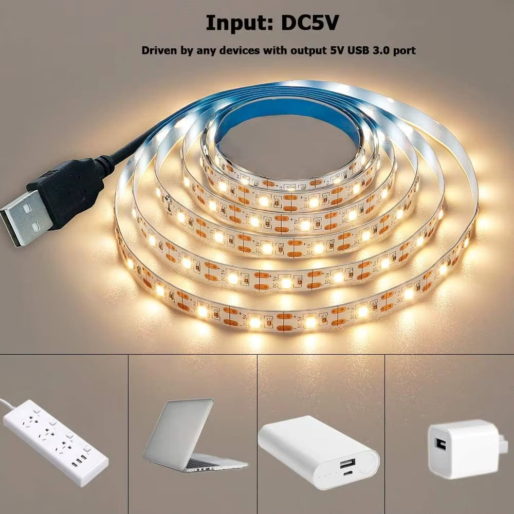 DC 5V USB LED Strips 2835 White Warm White LED Strip Light TV Background Lighting Tape Home Decor Lamp 1- 5M LED String Light