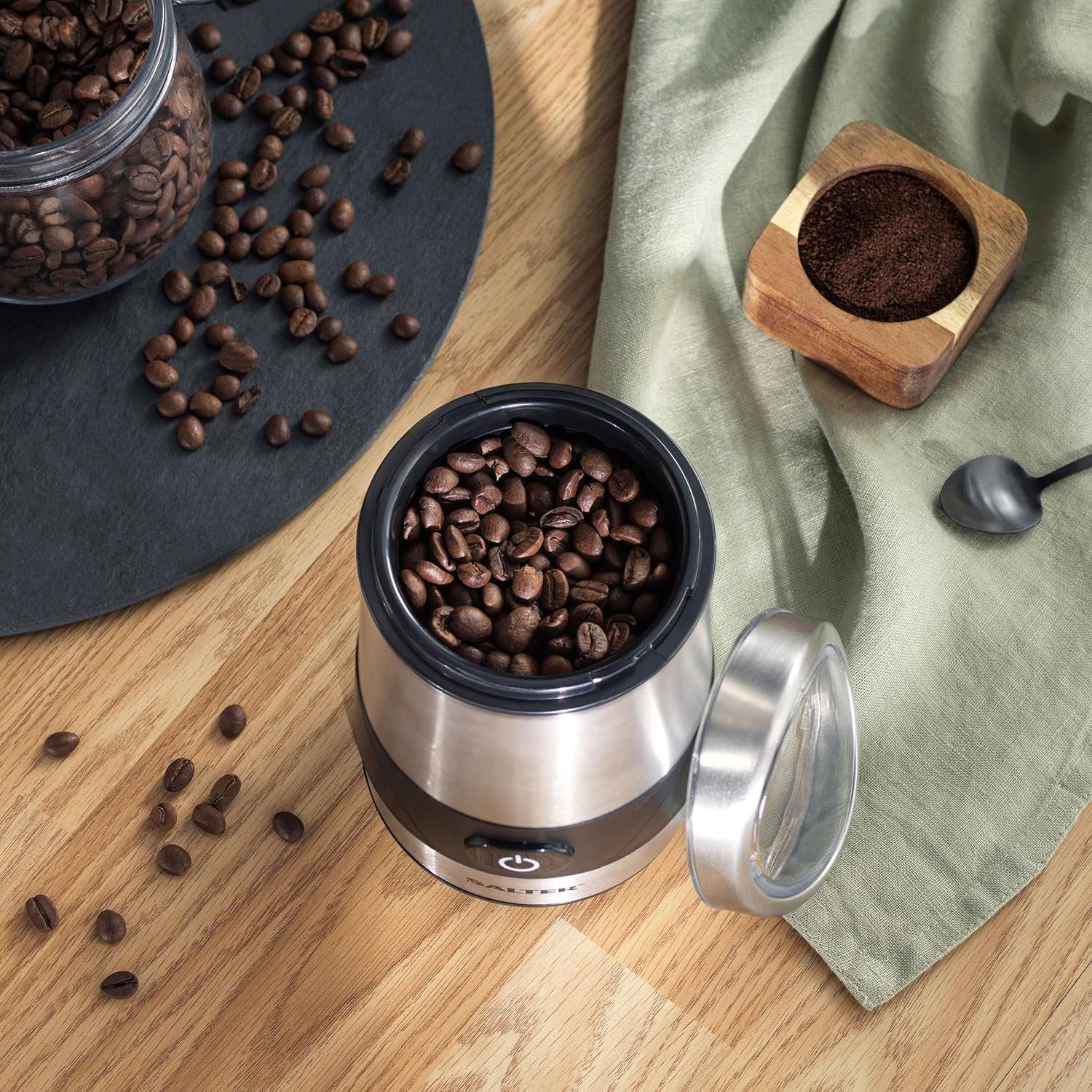 EK2311 Electric Coffee & Spice Grinder – Stainless Steel Blade, 60G Coffee Bean/Dry Herb Mill, One-Touch Operation, Fast Grinding Machine for Nuts, Seeds, Transparent Lid, Multipurpose, 200W