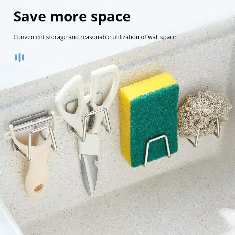 Kitchen 304Stainless Steel Sink Shelf Sponges Storage Holde Adhesive Drain Drying Rack Wall Hooks Storage Organizer Accessories