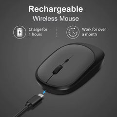 Wireless Rechargeable Gaming Mouse, Dual Modes (Bluetooth and 2.4G USB), Mute Function for Laptop, Tablet, and MacBook