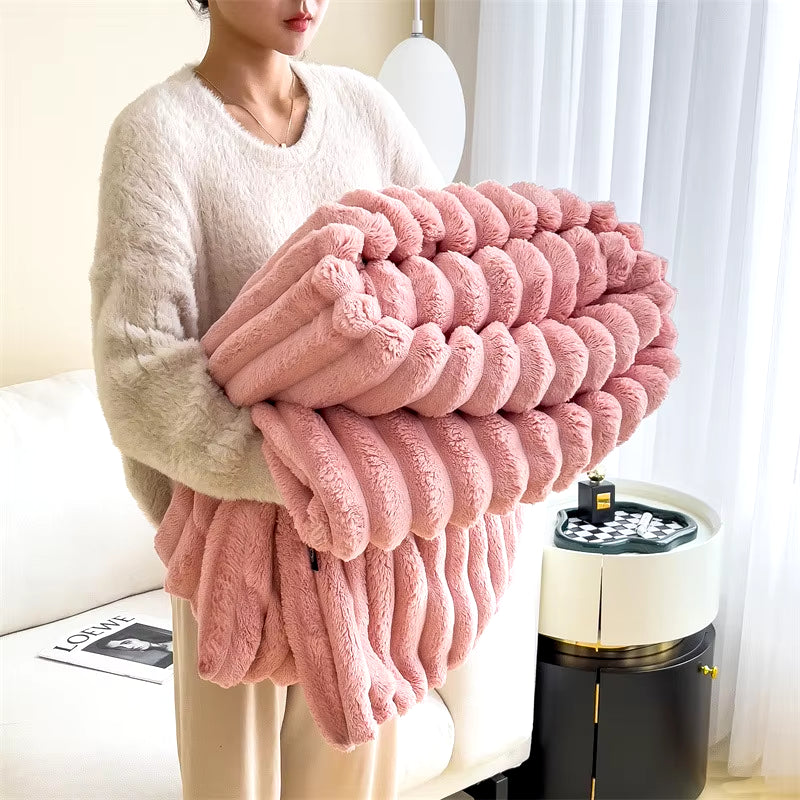 Light Luxury Solid Color Multifunctional Rabbit Velvet Blanket Winter Thick Warm Flannel Used for Bedroom Living Room Blanket