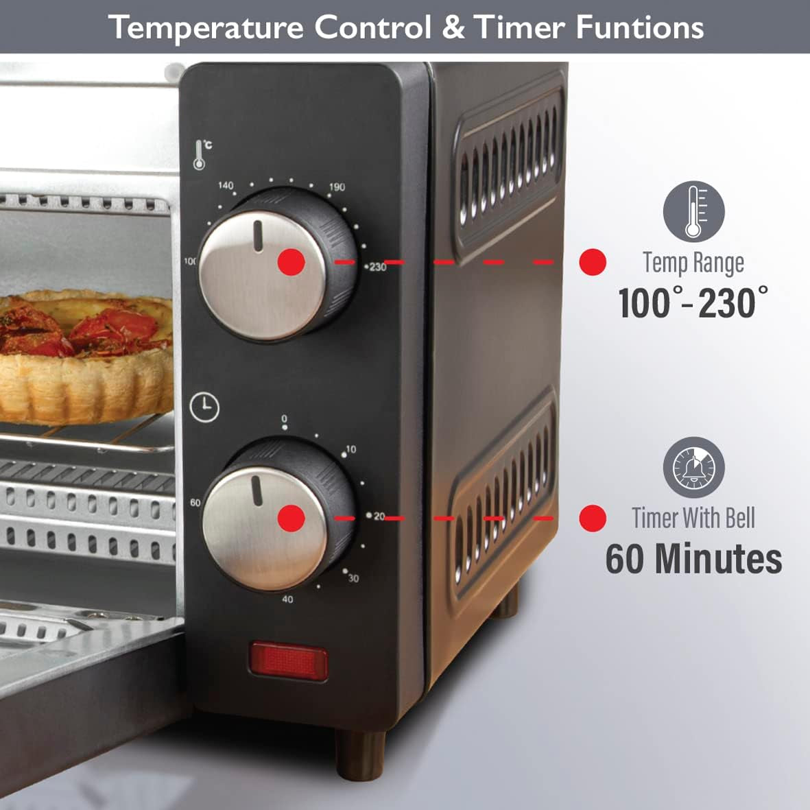 35409 Compact 9L Mini Oven/Temperature Controlled from 100-230° / 60 Minute Timer with Auto Shut off / 650W / Tempered Glass Door / 36.5 Cm X 28.5 Cm X 22.1 Cm, Black