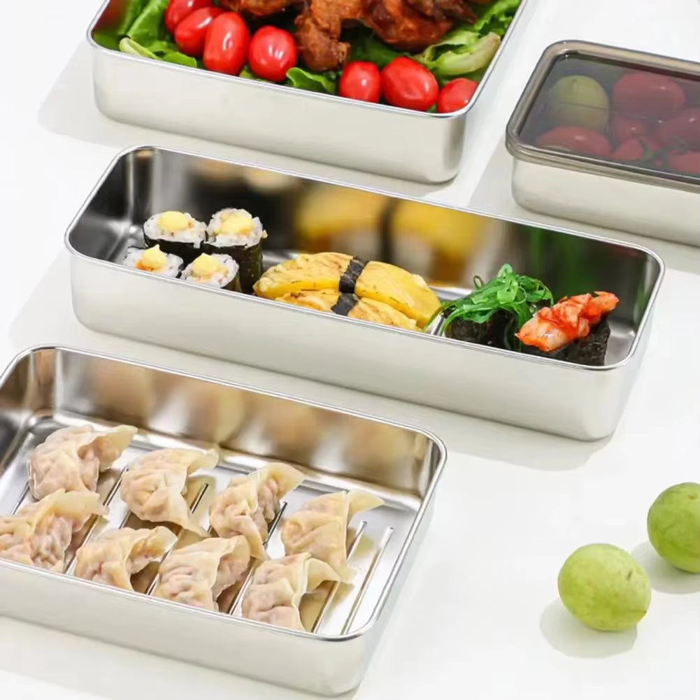 Stainless Steel Refrigerator Meat Storage Box Food Storage Containers with Lid Refrigerator Organizer Container Kitchen Storage