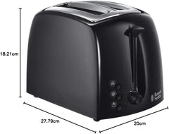 Textures 2 Slice Toaster (Extra Wide Slots, 6 Browning Levels, Frozen, Cancel & Reheat Function with Indicator Lights, Removable Crumb Tray, 850W, Black Matt & High Gloss Finish) 21641