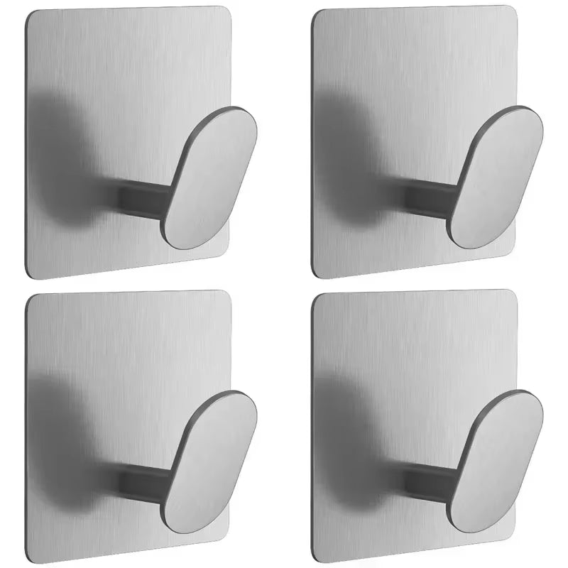 4Pcs Stainless Steel Bathroom Robe Hooks Adhesive Wall Hook Towel Holder Bathroom Kitchen Hardware Multi-Purpose Hanger Hook