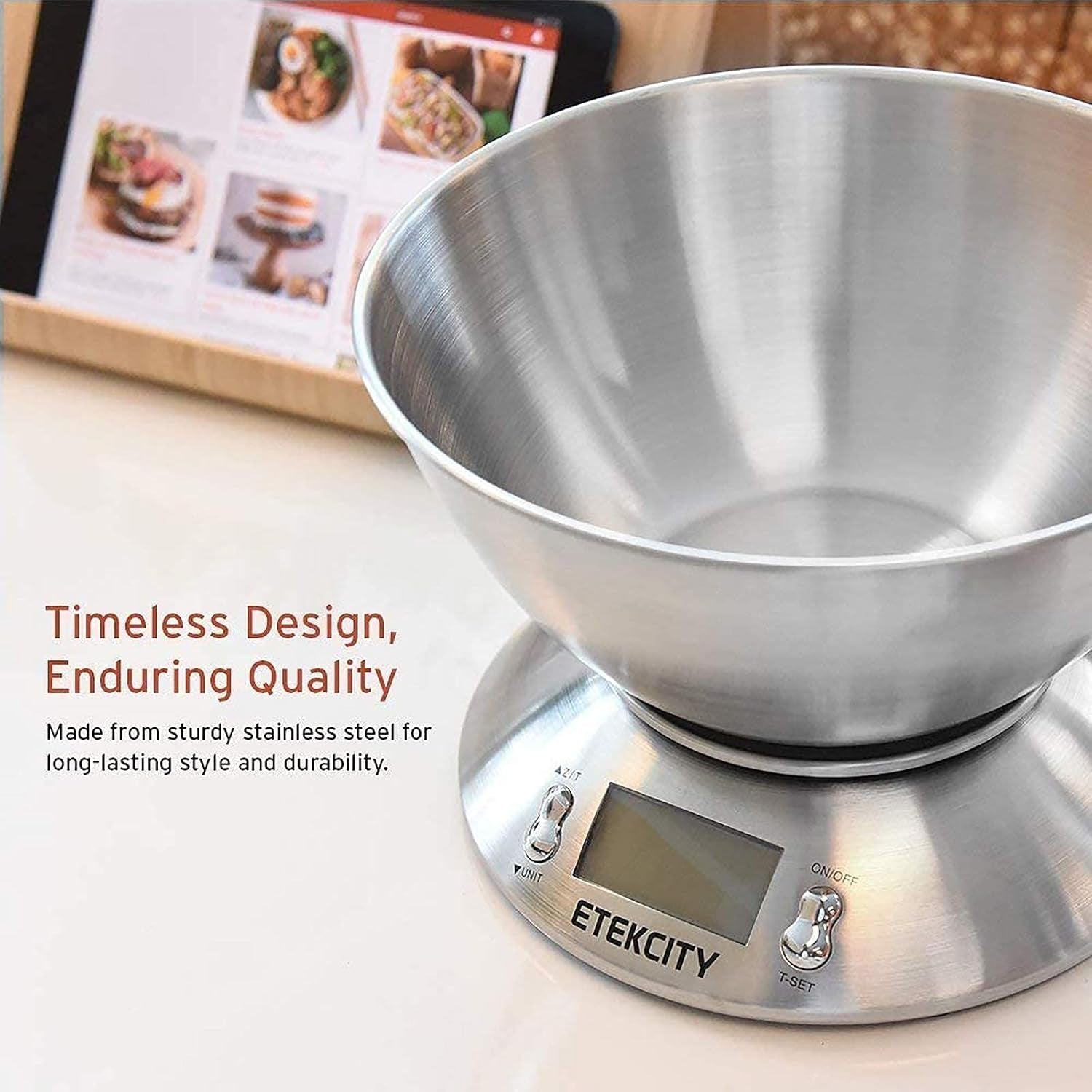 Electronic Kitchen Scales with Stainless Steel Mixing Bowl, Timer and Temperature Sensor, Digital Wet and Dry Food Weighing Scale for Cooking and Baking-11Lb/5Kg