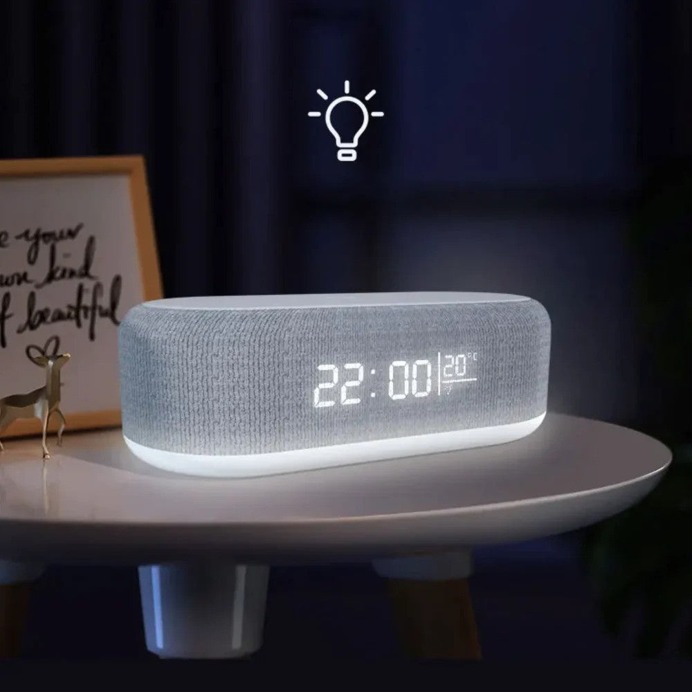 Wireless Charger Alarm Clock: LED Time Display with Thermometer, Earphone Holder, and Fast Charging Dock Station for iPhone and Samsung Devices