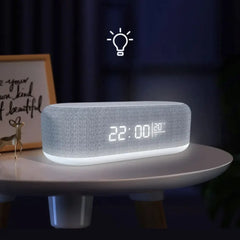 Wireless Charger Alarm Clock: LED Time Display with Thermometer, Earphone Holder, and Fast Charging Dock Station for iPhone and Samsung Devices