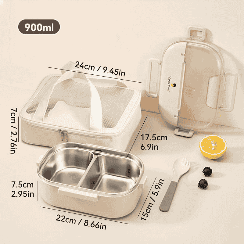 Boîte à lunch isotherme en acier inoxydable : étanche, pour étudiants et employés de bureau, avec cuillère (900 ml)