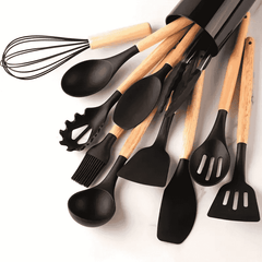 12Pc Silicone Cooking Utensils Set with Wooden Handles, Non-Stick and Heat Resistant