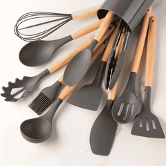 12Pc Silicone Cooking Utensils Set with Wooden Handles, Non-Stick and Heat Resistant