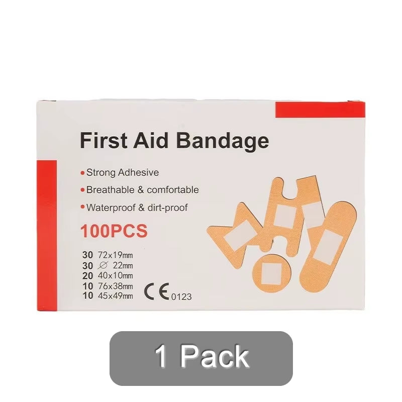 100Pcs/Pack Waterproof Band-Aids Bandages First Aid Medical Anti-Bacteria Wound Plaster Multi Size Home Travel Emergency Kits