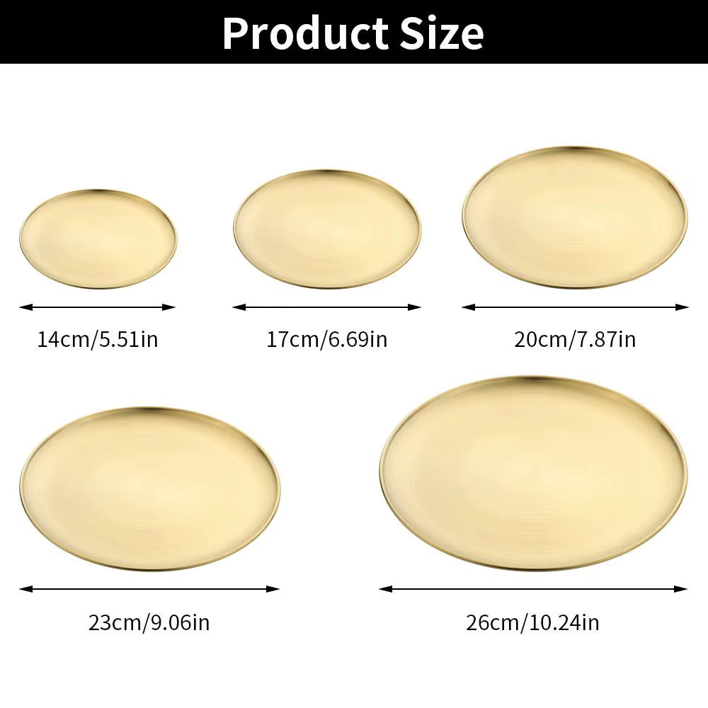 Stainless Steel Metal Dining Disc round Bone Spitting Dish High Quality Shallow Tray Gold Silver Fruit Meat Tableware