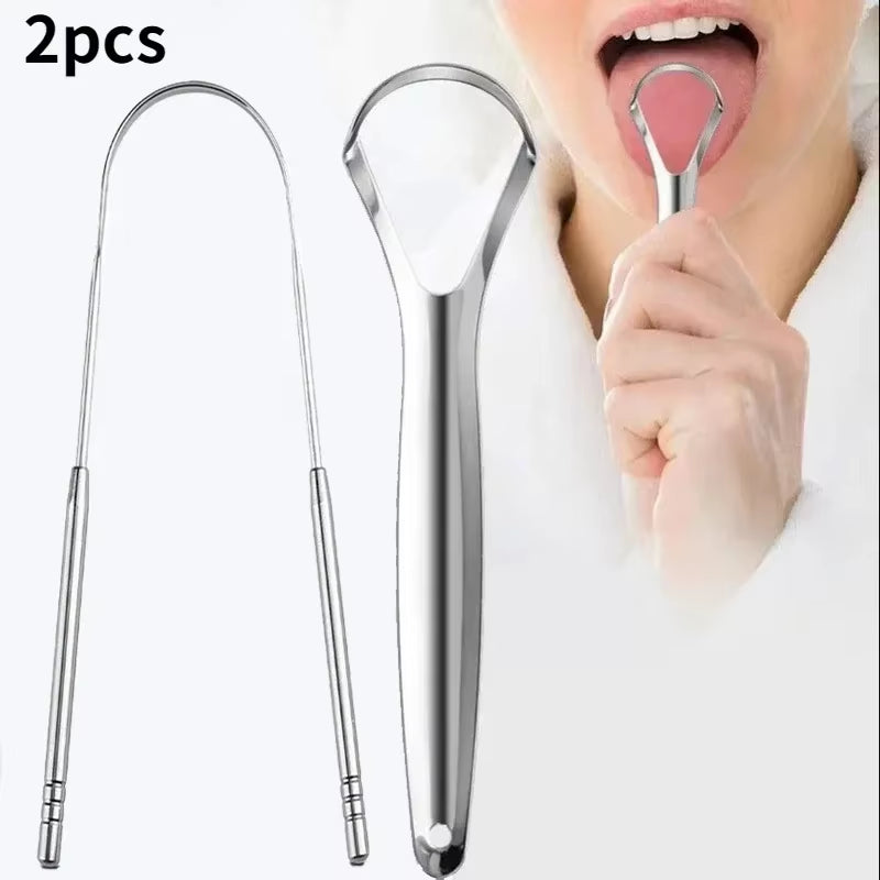 1/2 Pcs Reusable Stainless Steel Useful Tongue Scraper Cleaner Fresh Breath Cleaning Coated Tongue Oral Hygiene Care Tools