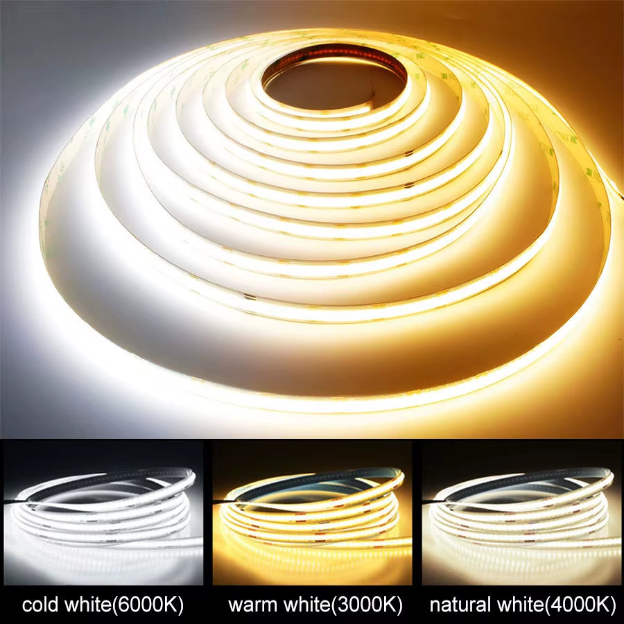 Linear Dimmable 24V 12V COB LED Strip Lights 8Mm 320Leds/M Flexible LED Tape Ribbon for Room Decor 3000K 4000K 6000K 1M 5M 10M