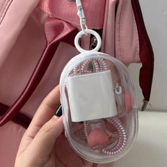 Portable Mini Transparent Storage Bag with Zipper, Multifunctional Headphone and Charger Case, Travel Accessories with Keychain