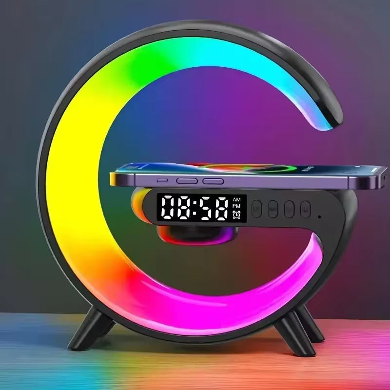 Multifunction Wireless Charger Stand Pad RGB Light Alarm Clock Speaker for Iphone Samsung Xiaomi Mini Fast Charging Dock Station