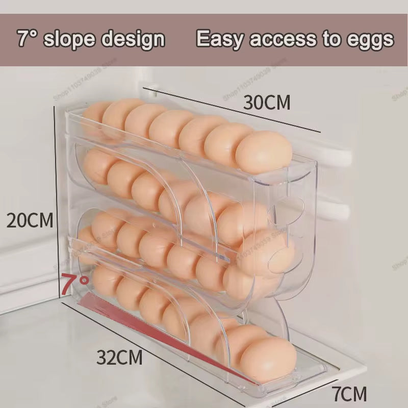 Household Automatic Rolling Egg Storage Box Kitchen Refrigerator Side Door Egg Preservation Rack 30 Egg Boxes 3Layer Egg Storage