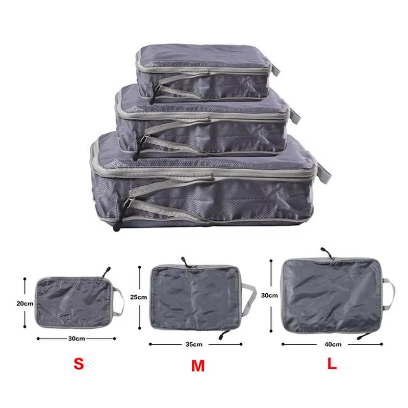 Foldable Compressible Packing Cubes, Waterproof Travel Storage Bag, Nylon Suitcase, Portable with Handbag, Luggage Organizer