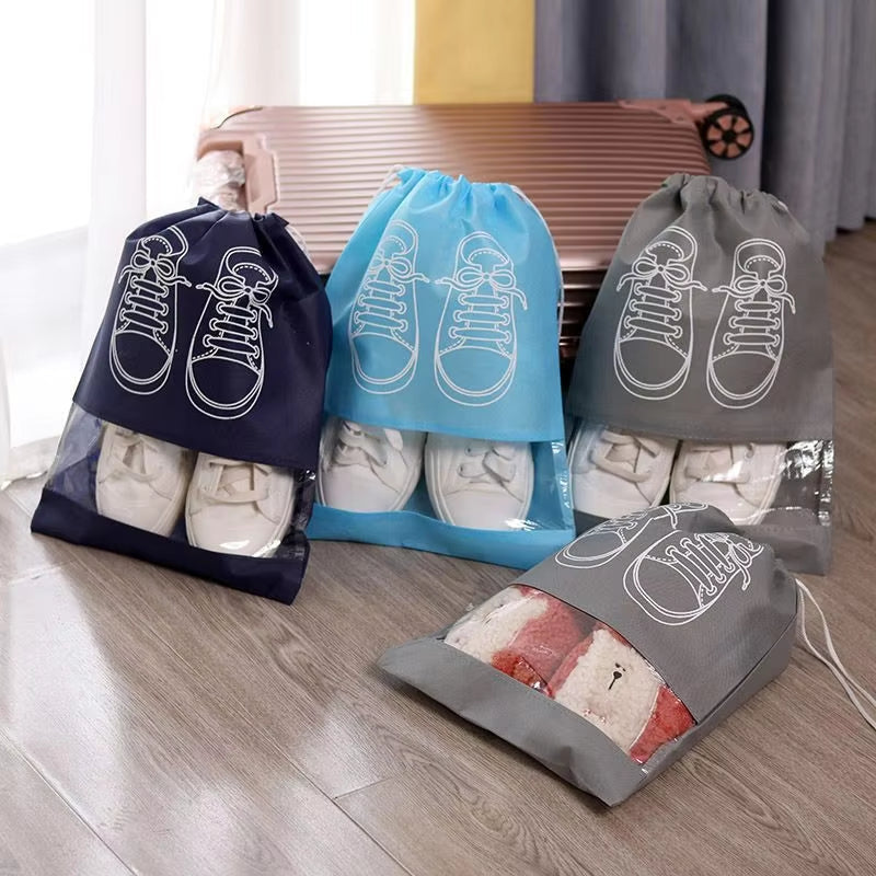 5Pcs/Set Shoe Storage Bag with Thickened Non-Woven Fabric Strap Mouth Large Capacity Travel Waterproof Shoe Bag Moistureproof