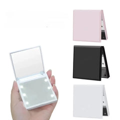 6 Led Makeup Mirror with Light Magnifying Small Pocket Portable Travel Pink Black White Foldable Cosmetics Vanity Mirrors