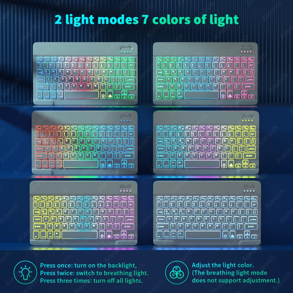 Keyboard for Tablet Android Ios Windows Wireless Mouse Keyboard Bluetooth-Compatible Rainbow Backlit Keyboard for Ipad Phone