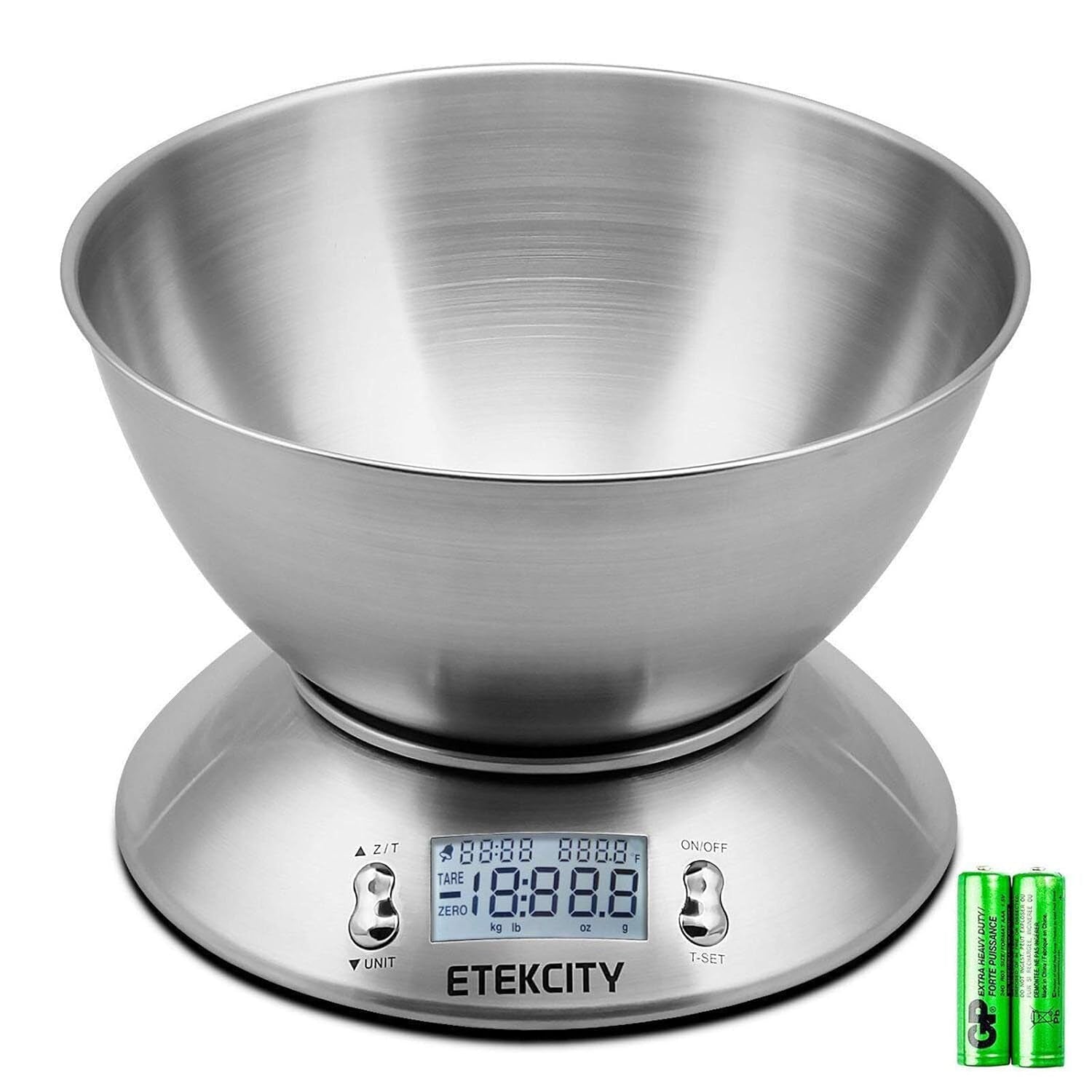 Electronic Kitchen Scales with Stainless Steel Mixing Bowl, Timer and Temperature Sensor, Digital Wet and Dry Food Weighing Scale for Cooking and Baking-11Lb/5Kg