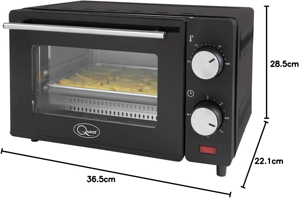 35409 Compact 9L Mini Oven/Temperature Controlled from 100-230° / 60 Minute Timer with Auto Shut off / 650W / Tempered Glass Door / 36.5 Cm X 28.5 Cm X 22.1 Cm, Black